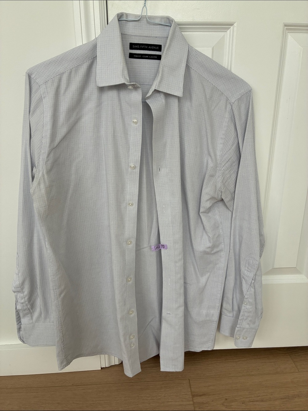 Saks Fifth Avenue Men's Light Blue Fine Micro-Check Dress Shirt